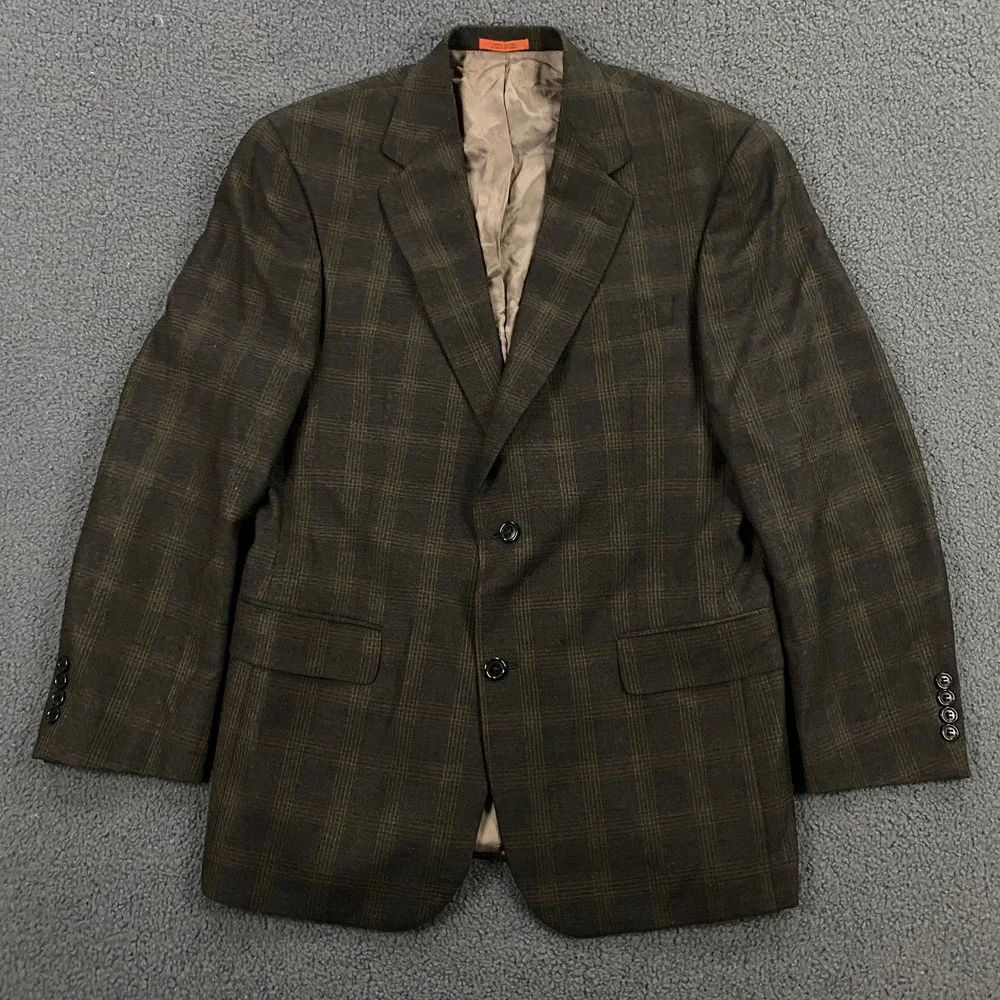 Hart Schaffer Marx Blazer size 40R Travelor Plaid Wool Brown Suit Jacket